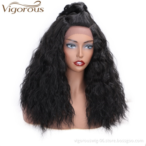 Vigorous Natural Black Synthetic Lace Front Wigs Long Water Wave Heat Resistant Fiber Hair Wigs for African Americans